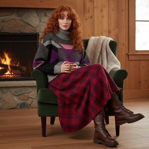 Noisy May Purple Pink Metallic High Neck Knit Sweater Top Size L